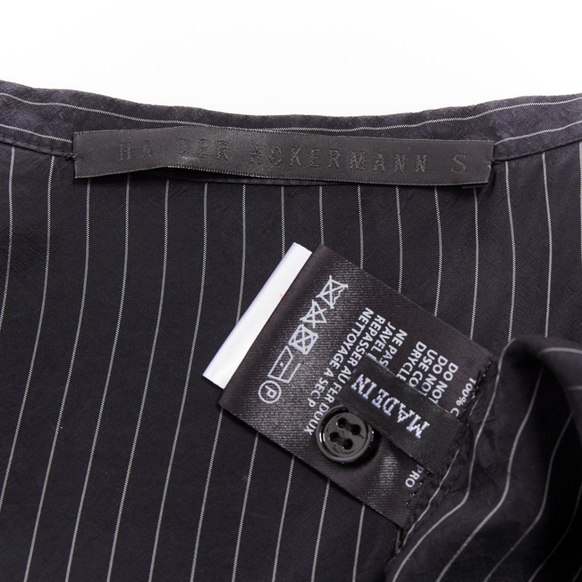 Haider Ackermann chemise col évêque à rayures noires à demi-manches S en vente 3