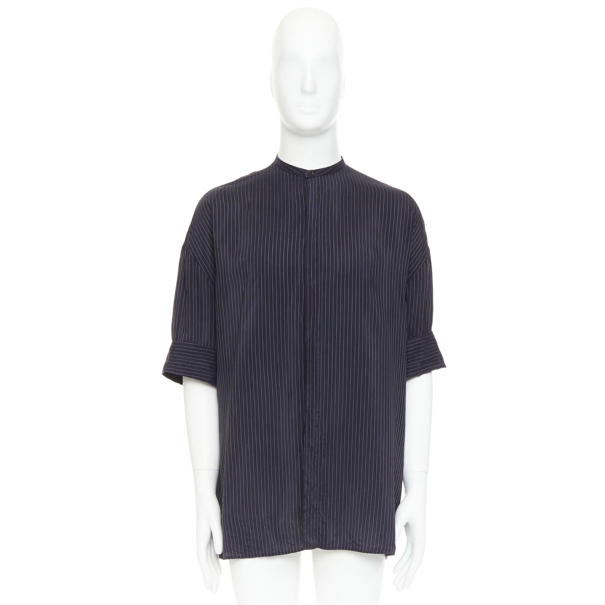 Haider Ackermann chemise col évêque à rayures noires à demi-manches S en vente 4