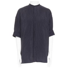 HAIDER ACKERMANN black pinstriped bishop collared half sleeve shirt S