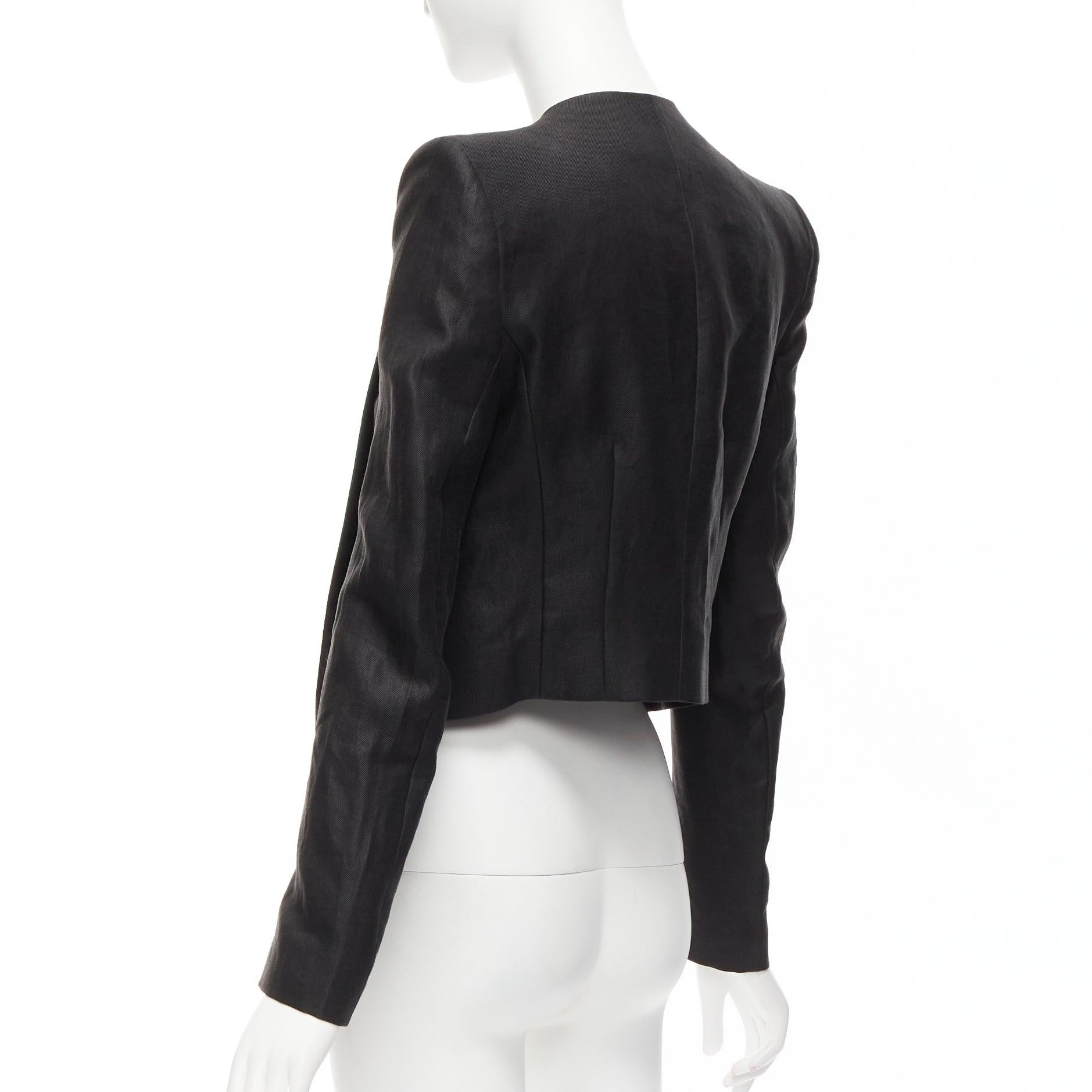 HAIDER ACKERMANN black ramie silk green trim cropped blazer jacket FR36 S For Sale 1