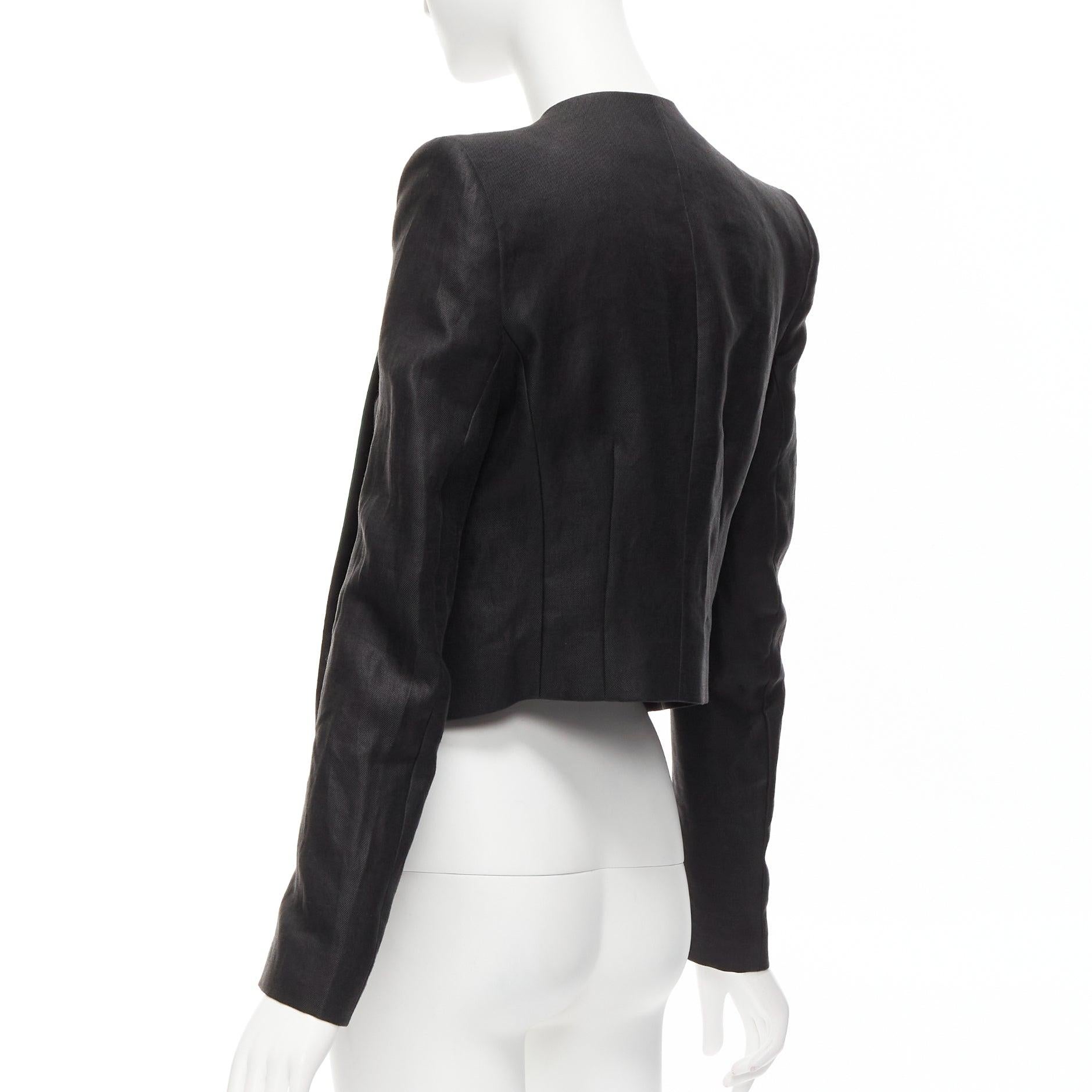 HAIDER ACKERMANN black ramie silk green trim cropped blazer jacket FR36 S For Sale 2