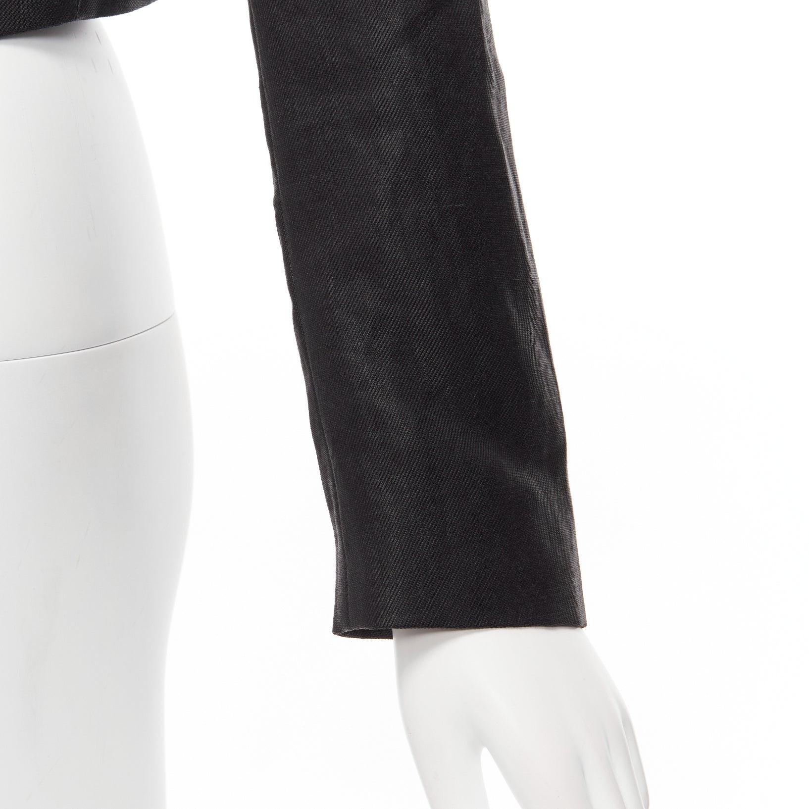 HAIDER ACKERMANN black ramie silk green trim cropped blazer jacket FR36 S For Sale 2
