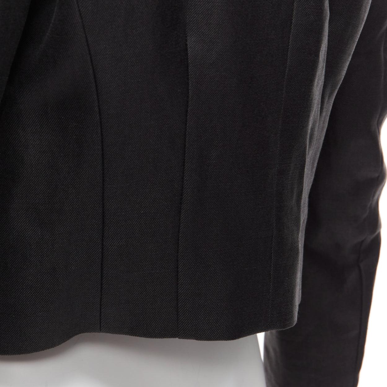 HAIDER ACKERMANN black ramie silk green trim cropped blazer jacket FR36 S For Sale 3