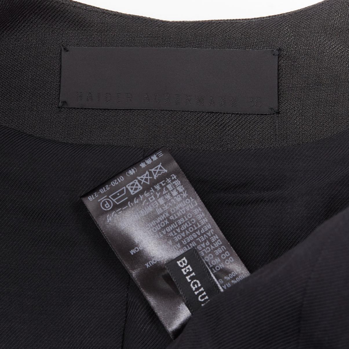 HAIDER ACKERMANN - Veste blazer courte en soie ramie noire avec bordure verte FR36 S en vente 5