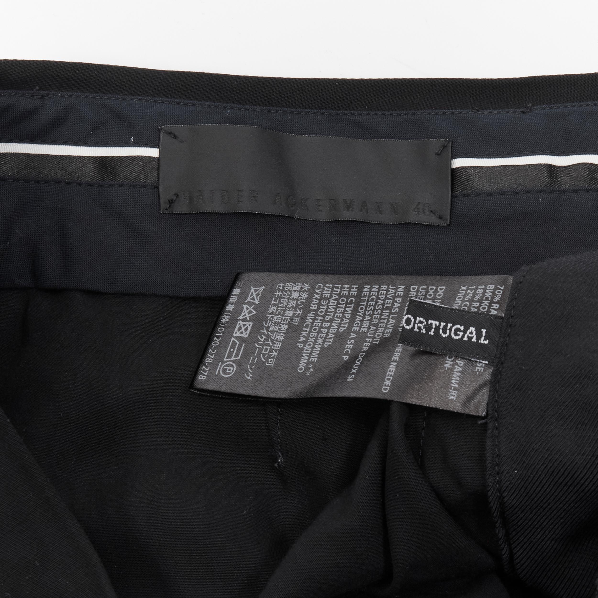 HAIDER ACKERMANN black rayon grosgrain stripe cropped trousers FR40 7