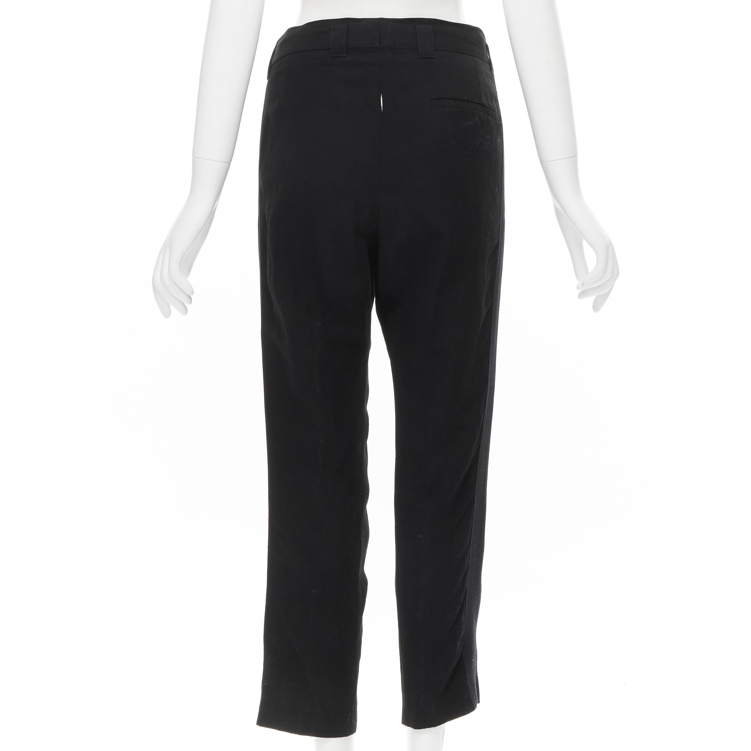Women's HAIDER ACKERMANN black rayon grosgrain stripe cropped trousers FR40