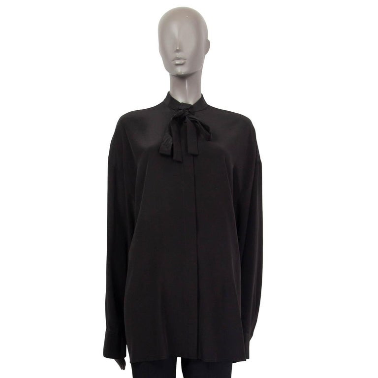 HAIDER ACKERMANN black silk OVERSIZED PUSSY BOW Blouse Shirt 38 S at 1stDibs