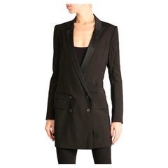 Haider Ackermann black tuxedo satin lapel wool mini dress jacket blazer