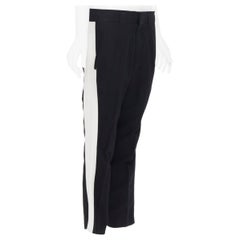 HAIDER ACKERMANN black viscose blend white grosgrain side tux trousers FR38