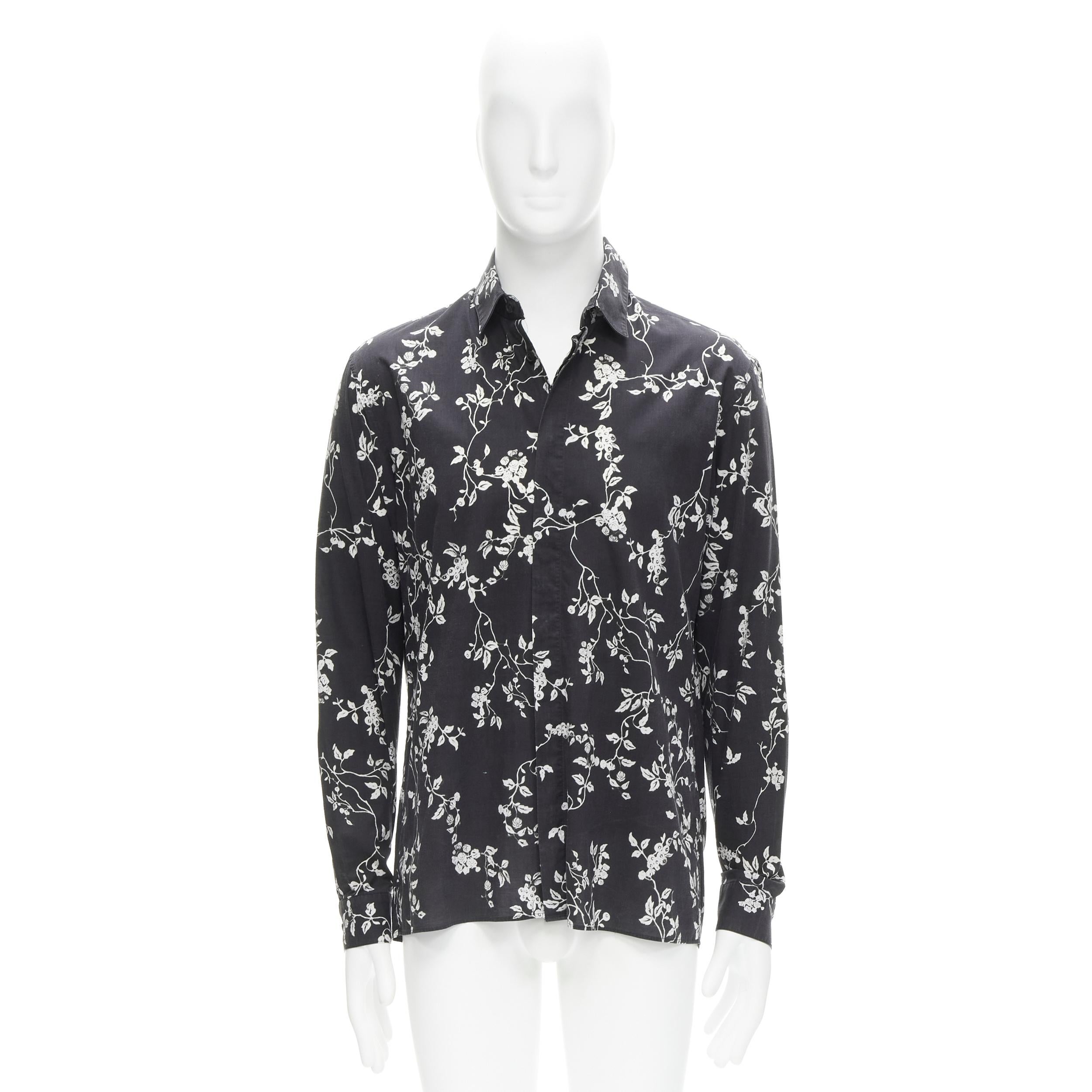 HAIDER ACKERMANN black white floral print long sleeve cotton shirt S For Sale 4