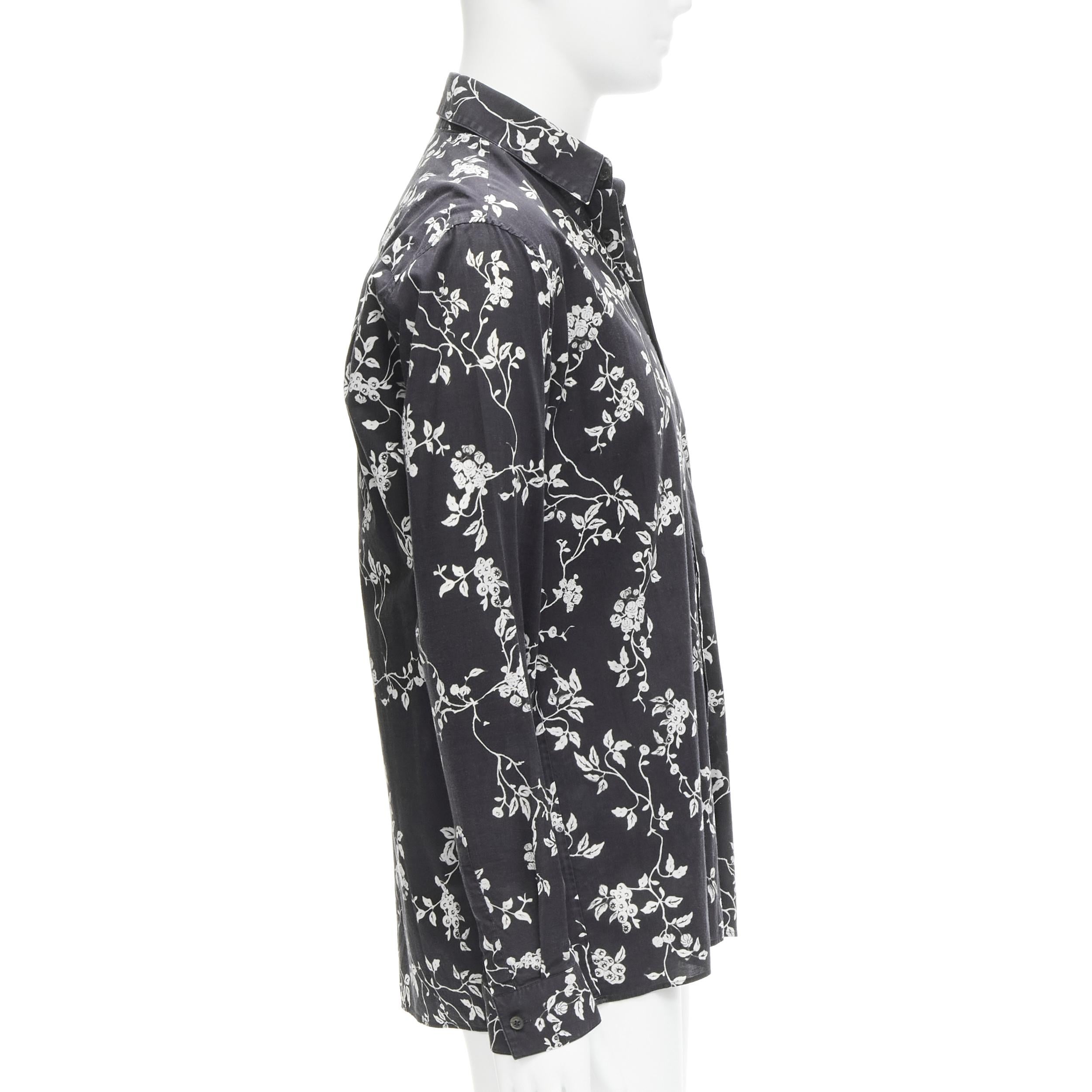 Black HAIDER ACKERMANN black white floral print long sleeve cotton shirt S For Sale
