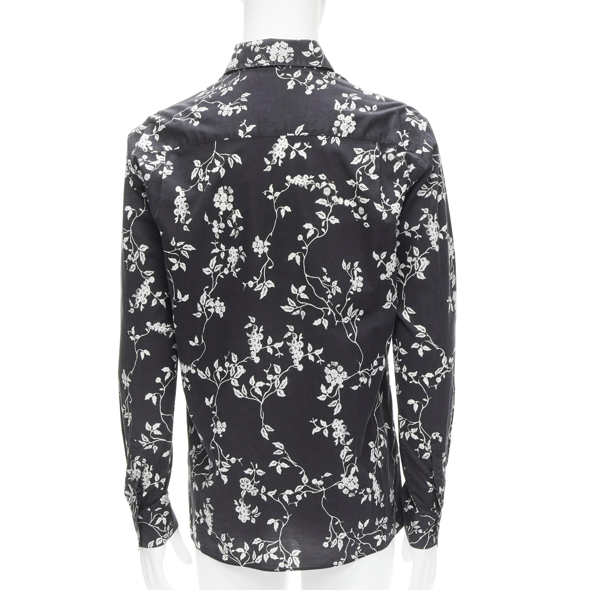 HAIDER ACKERMANN black white floral print long sleeve cotton shirt S In Good Condition For Sale In Hong Kong, NT