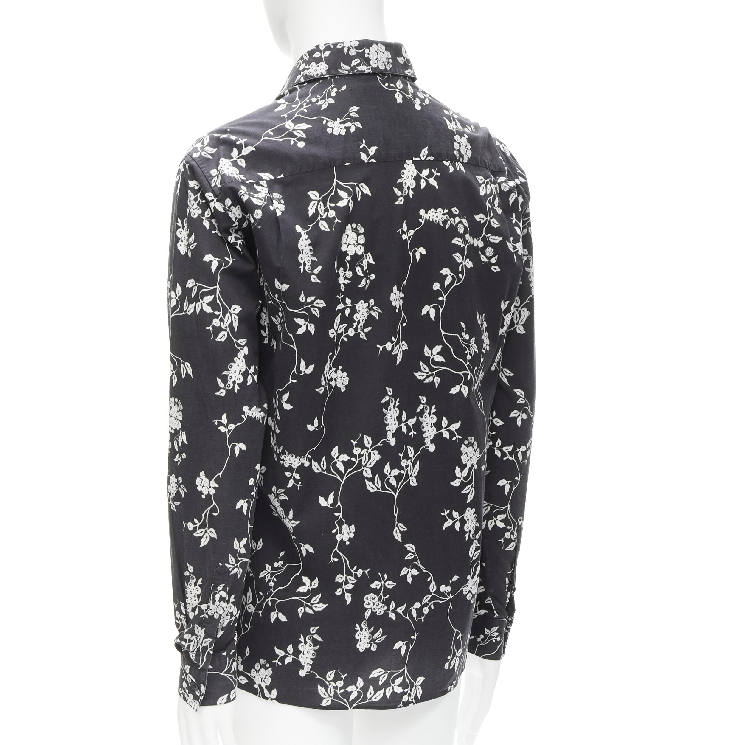 Women's HAIDER ACKERMANN black white floral print long sleeve cotton shirt S For Sale