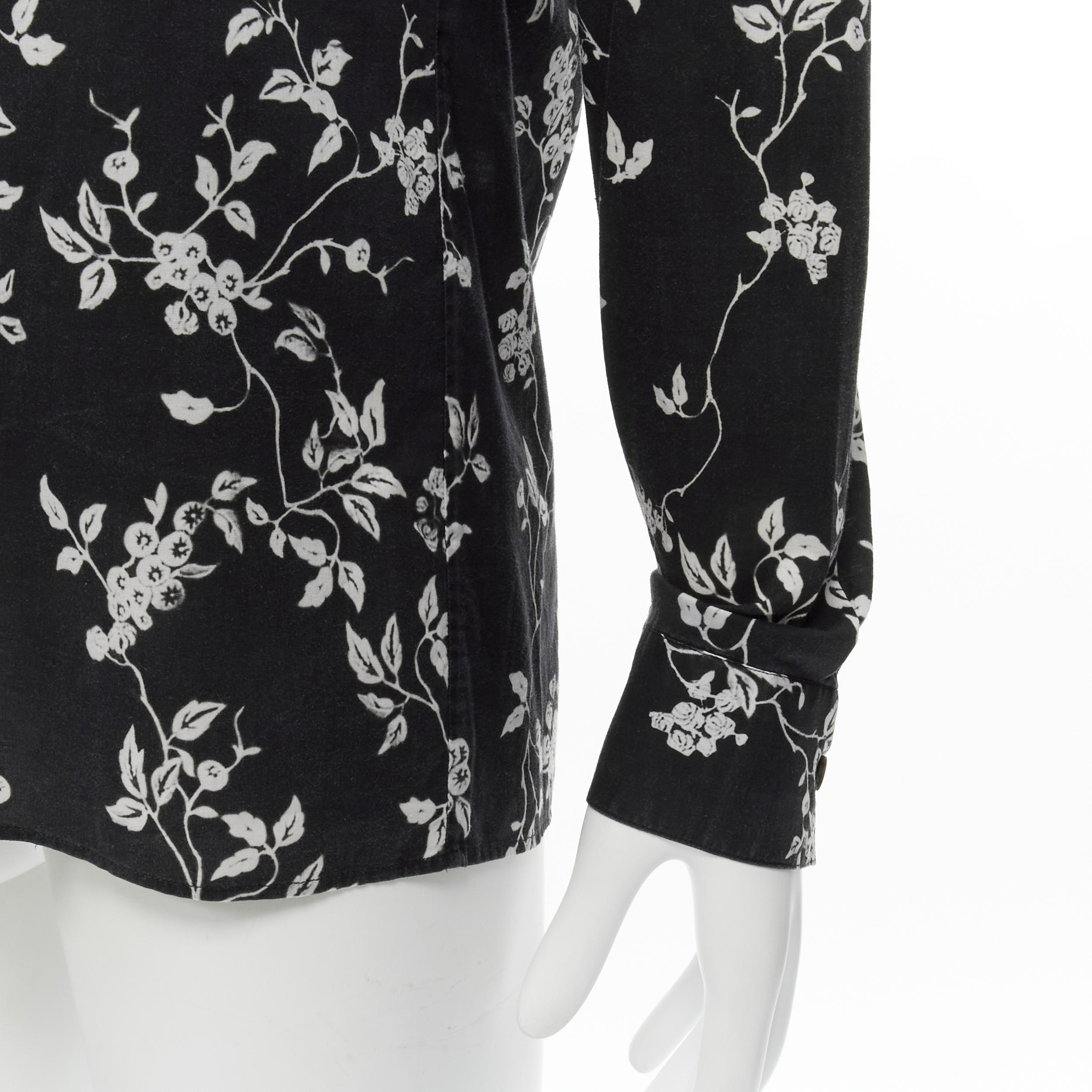 HAIDER ACKERMANN black white floral print long sleeve cotton shirt S For Sale 2