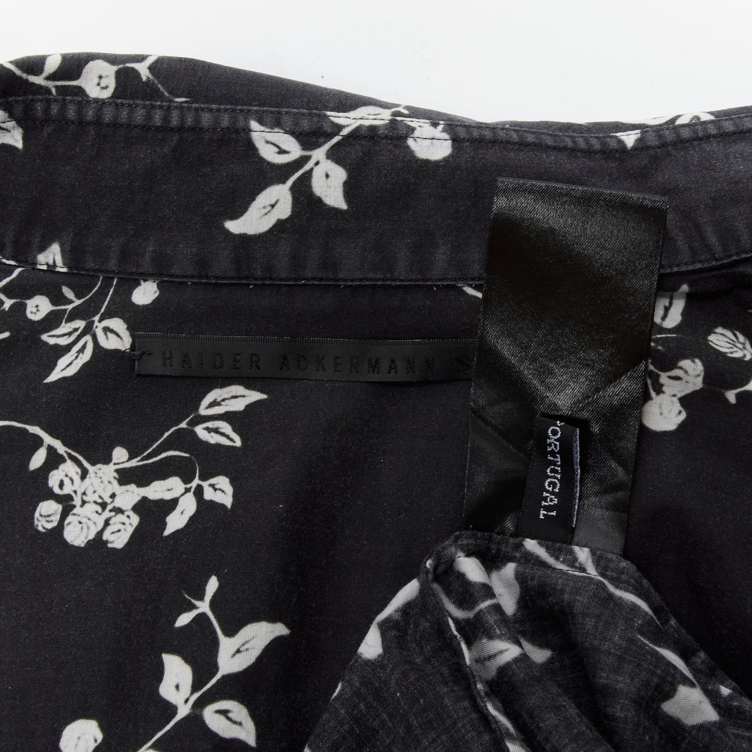 HAIDER ACKERMANN black white floral print long sleeve cotton shirt S For Sale 3