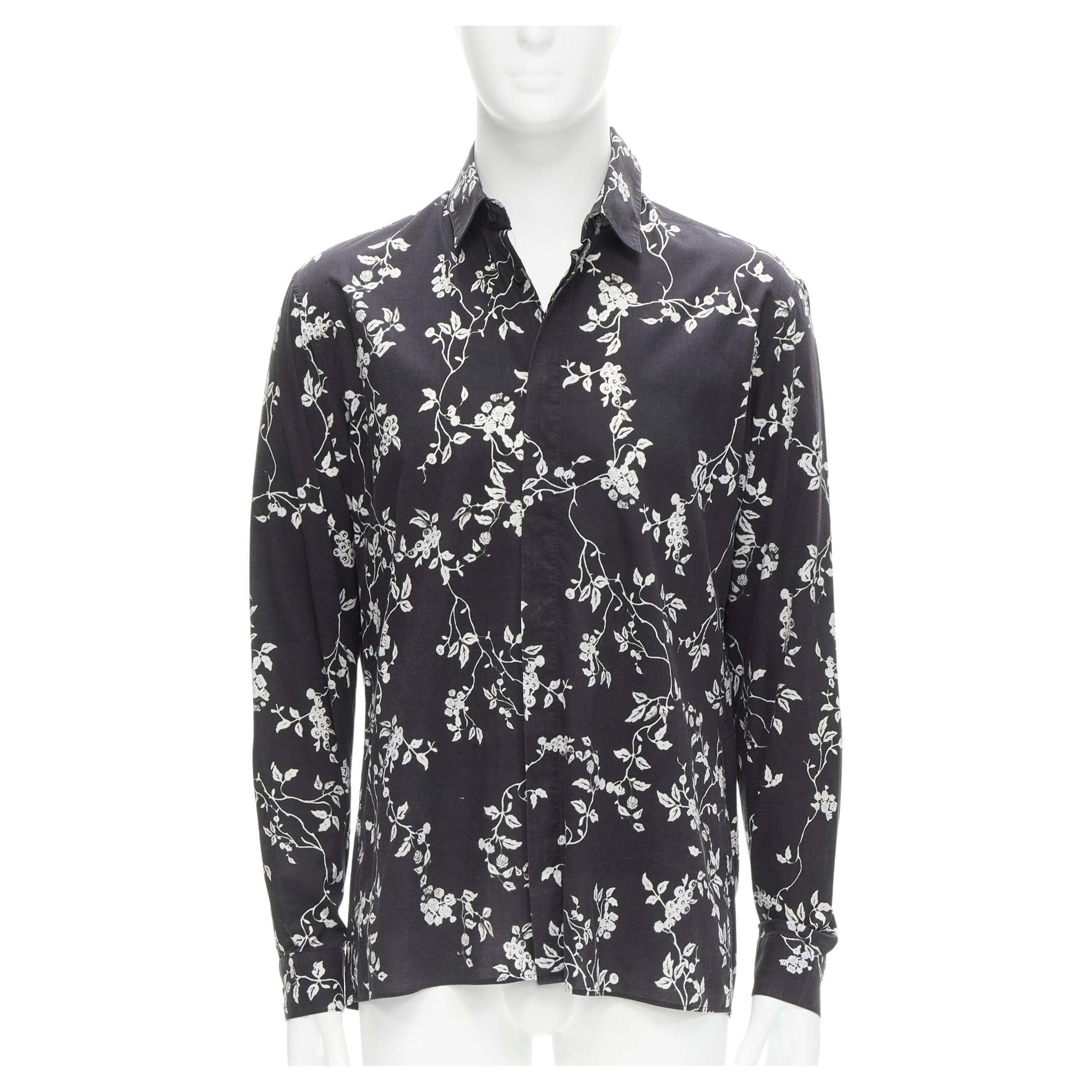 HAIDER ACKERMANN black white floral print long sleeve cotton shirt S For Sale