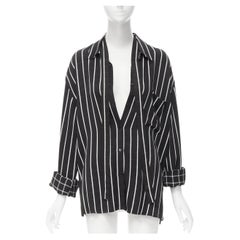 HAIDER ACKERMANN black white stripe crepe tie neck oversized shirt FR44 XXL