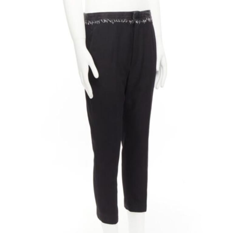 Black HAIDER ACKERMANN black  wool cotton white topstitch waist dress pants EU38 M For Sale