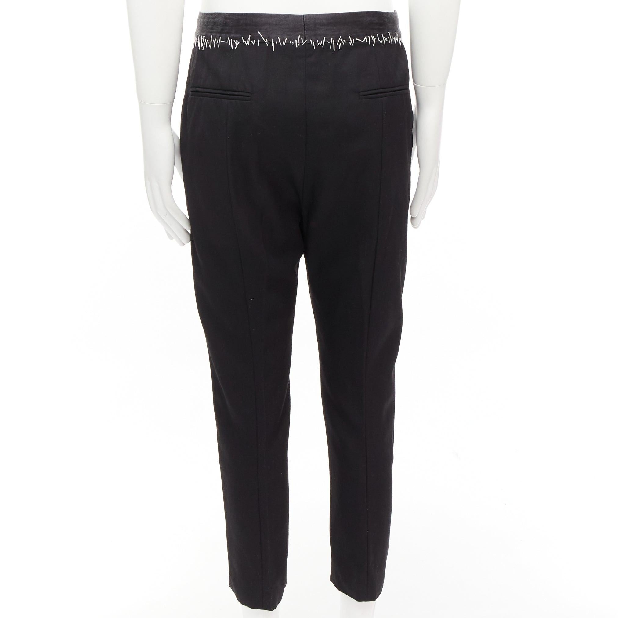 Men's HAIDER ACKERMANN black  wool cotton white topstitch waist dress pants EU38 M For Sale