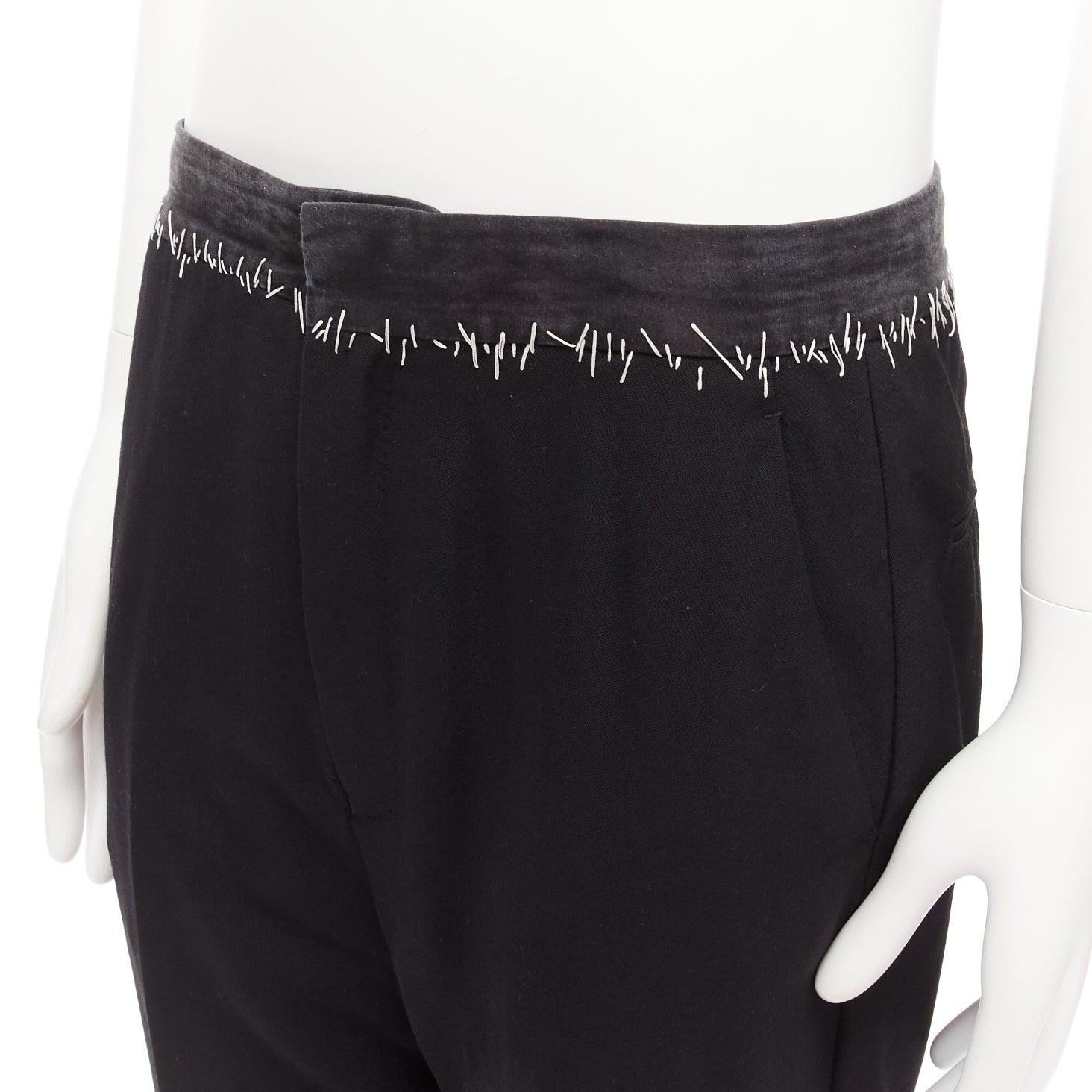 HAIDER ACKERMANN black  wool cotton white topstitch waist dress pants EU38 M For Sale 2