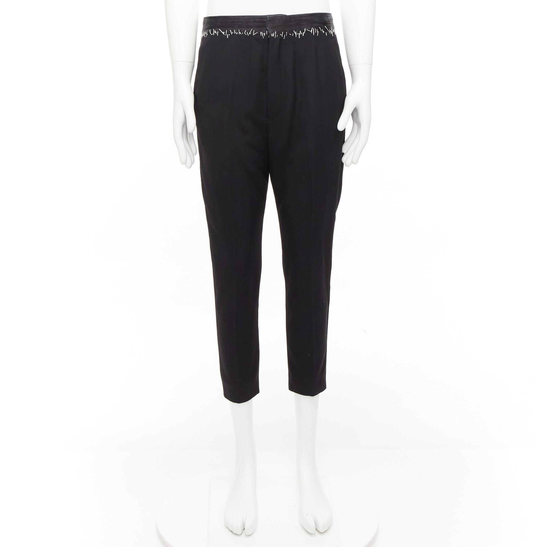 HAIDER ACKERMANN black  wool cotton white topstitch waist dress pants EU38 M For Sale 5