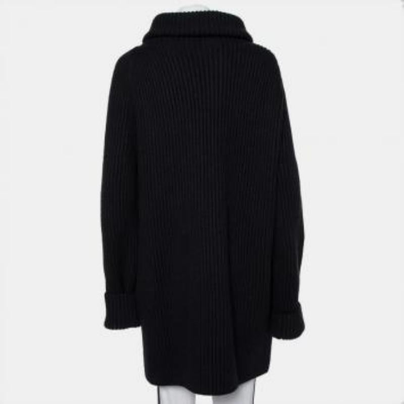 Haider Ackermann Black Wool Knit Collared Zip Front Oversized Long Cardigan XXS For Sale 6