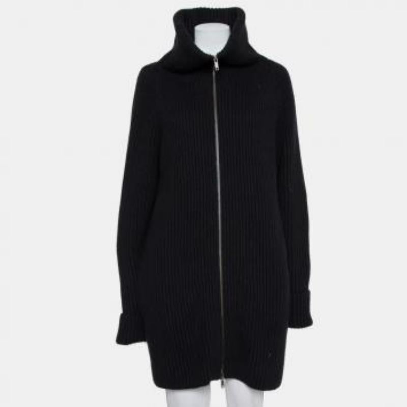 Haider Ackermann Black Wool Knit Collared Zip Front Oversized Long Cardigan XXS For Sale 7