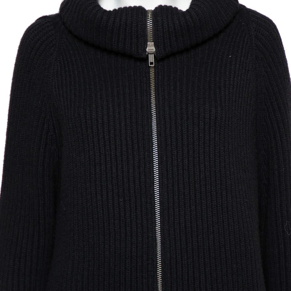 Haider Ackermann Black Wool Knit Collared Zip Front Oversized Long Cardigan XXS In Good Condition For Sale In Dubai, Al Qouz 2