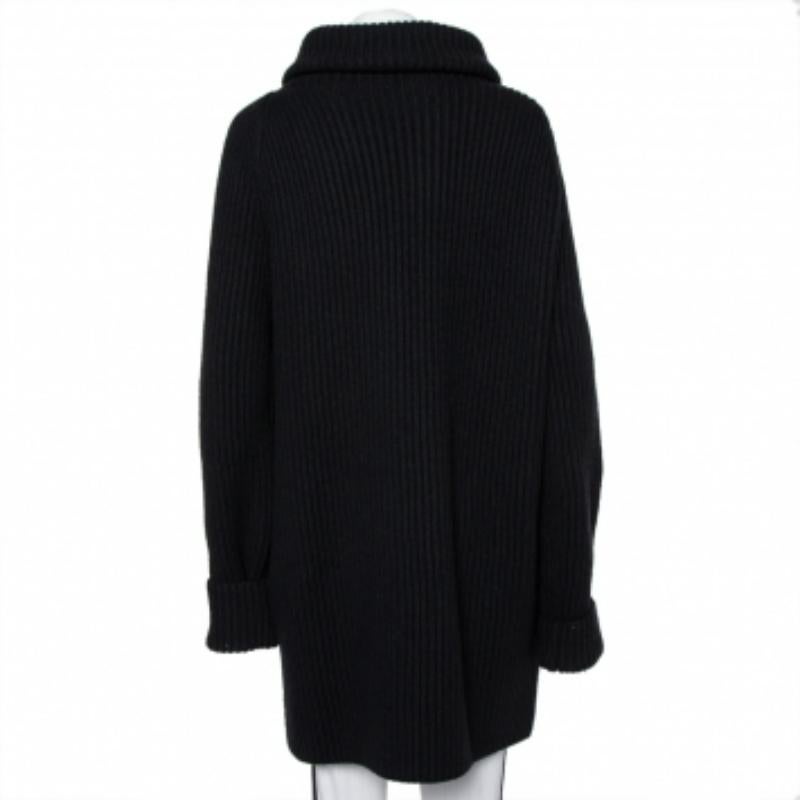 Haider Ackermann Black Wool Knit Collared Zip Front Oversized Long Cardigan XXS For Sale 1