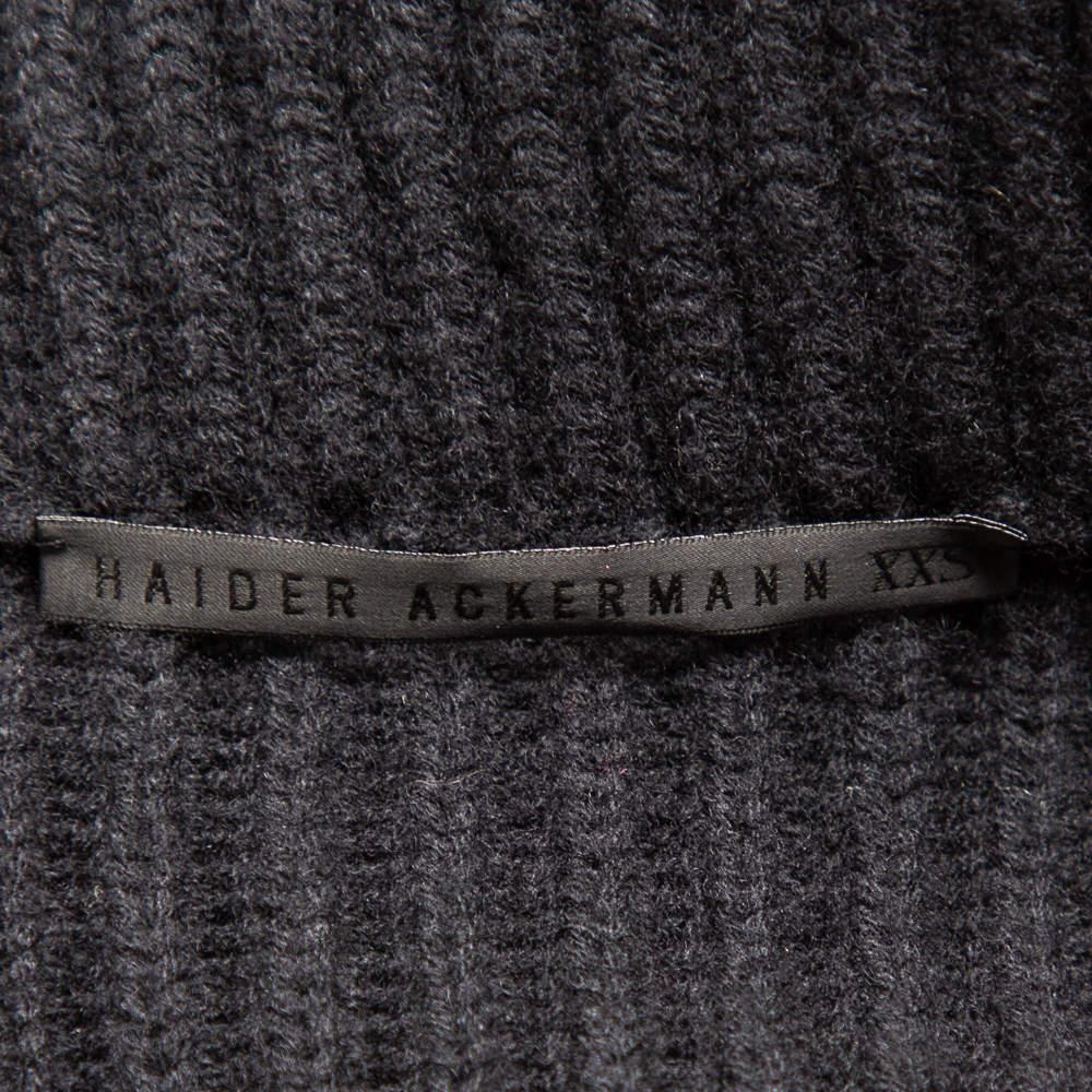 Haider Ackermann Black Wool Knit Collared Zip Front Oversized Long Cardigan XXS For Sale 1