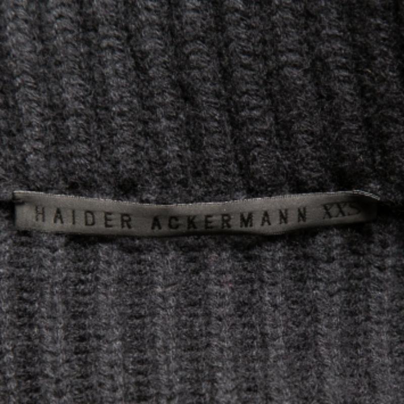 Haider Ackermann Black Wool Knit Collared Zip Front Oversized Long Cardigan XXS For Sale 3