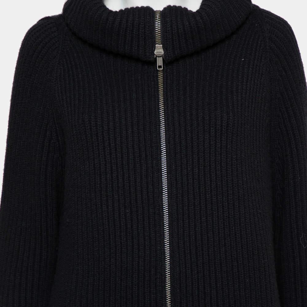 Haider Ackermann Black Wool Knit Collared Zip Front Oversized Long Cardigan XXS For Sale 3