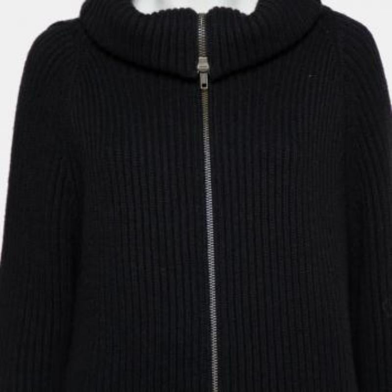 Haider Ackermann Black Wool Knit Collared Zip Front Oversized Long Cardigan XXS For Sale 4