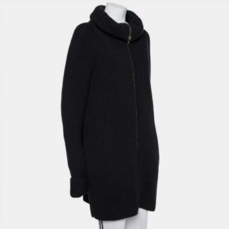 Haider Ackermann Black Wool Knit Collared Zip Front Oversized Long Cardigan XXS For Sale 5