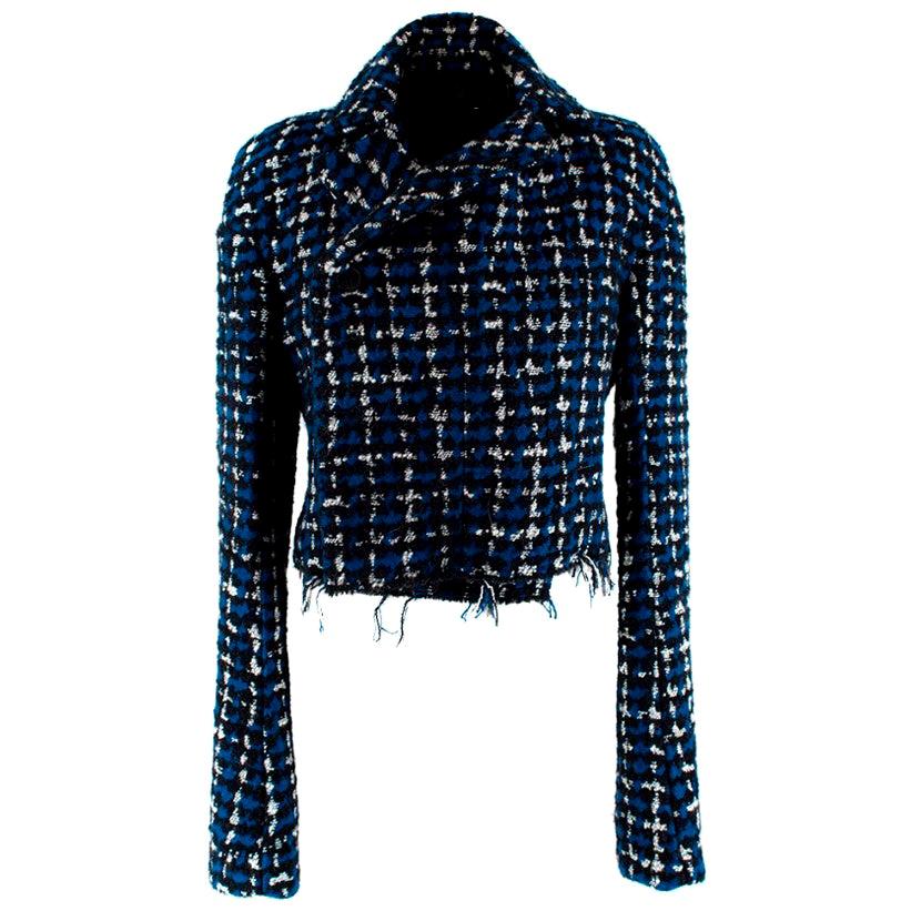 Haider Ackermann Blue & Black Boucle Cropped Jacket US6 For Sale