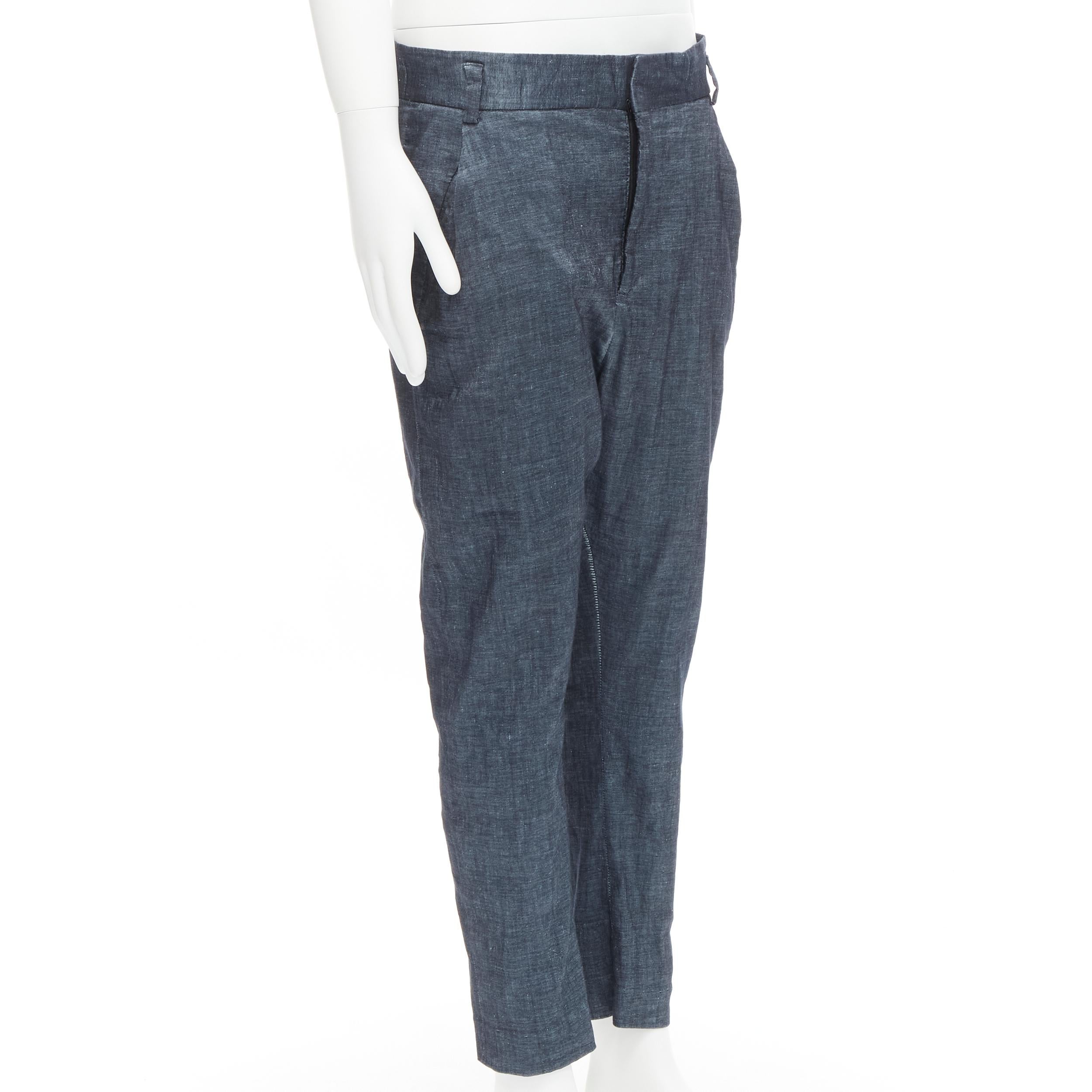 Gray HAIDER ACKERMANN blue linen cotton dropped crotch pants M