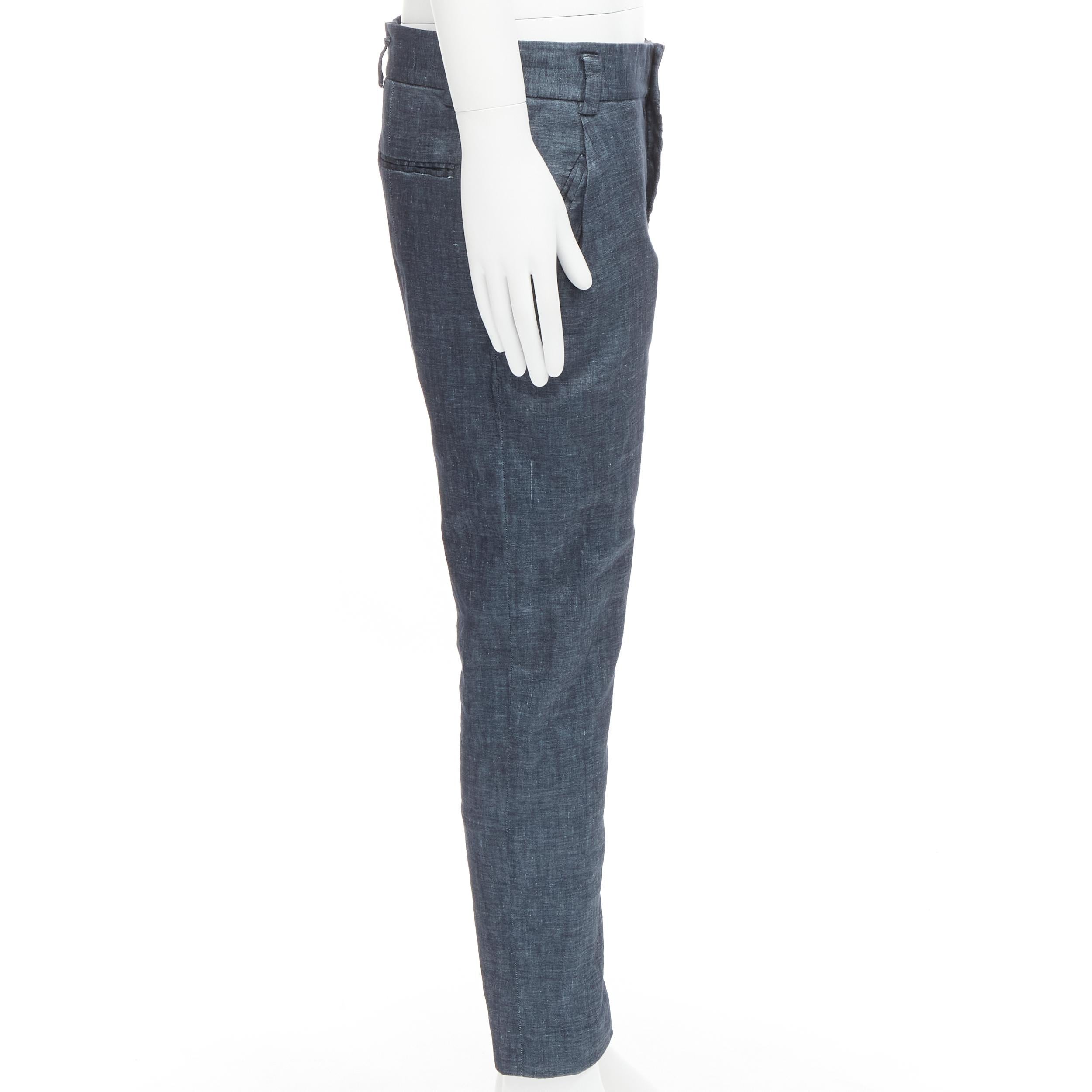 HAIDER ACKERMANN blue linen cotton dropped crotch pants M In Good Condition In Hong Kong, NT