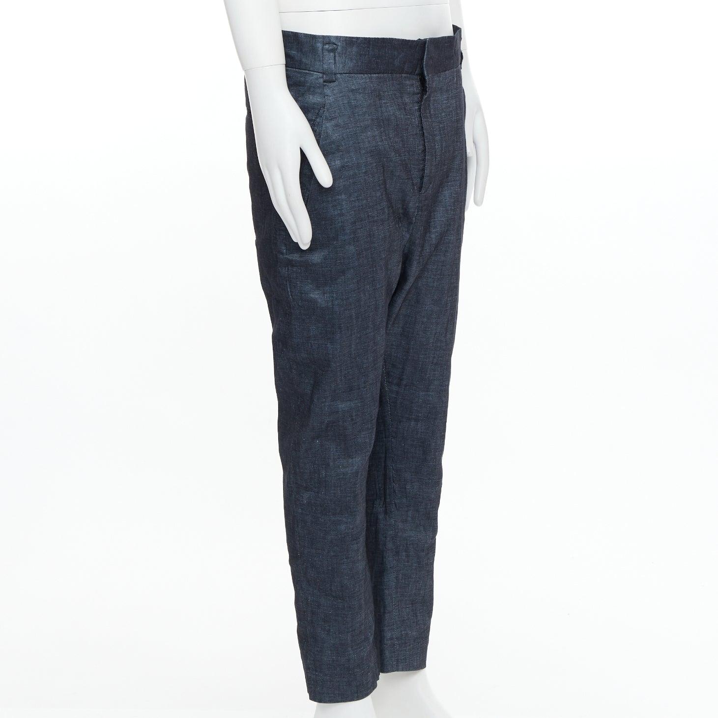 Black HAIDER ACKERMANN blue linen cotton low waist drop harem pants M