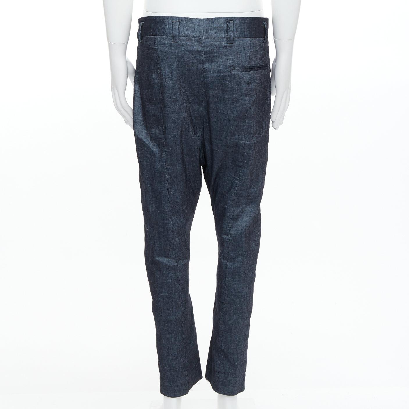 Men's HAIDER ACKERMANN blue linen cotton low waist drop harem pants M