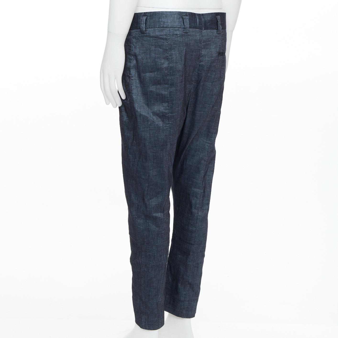 HAIDER ACKERMANN blue linen cotton low waist drop harem pants M 1
