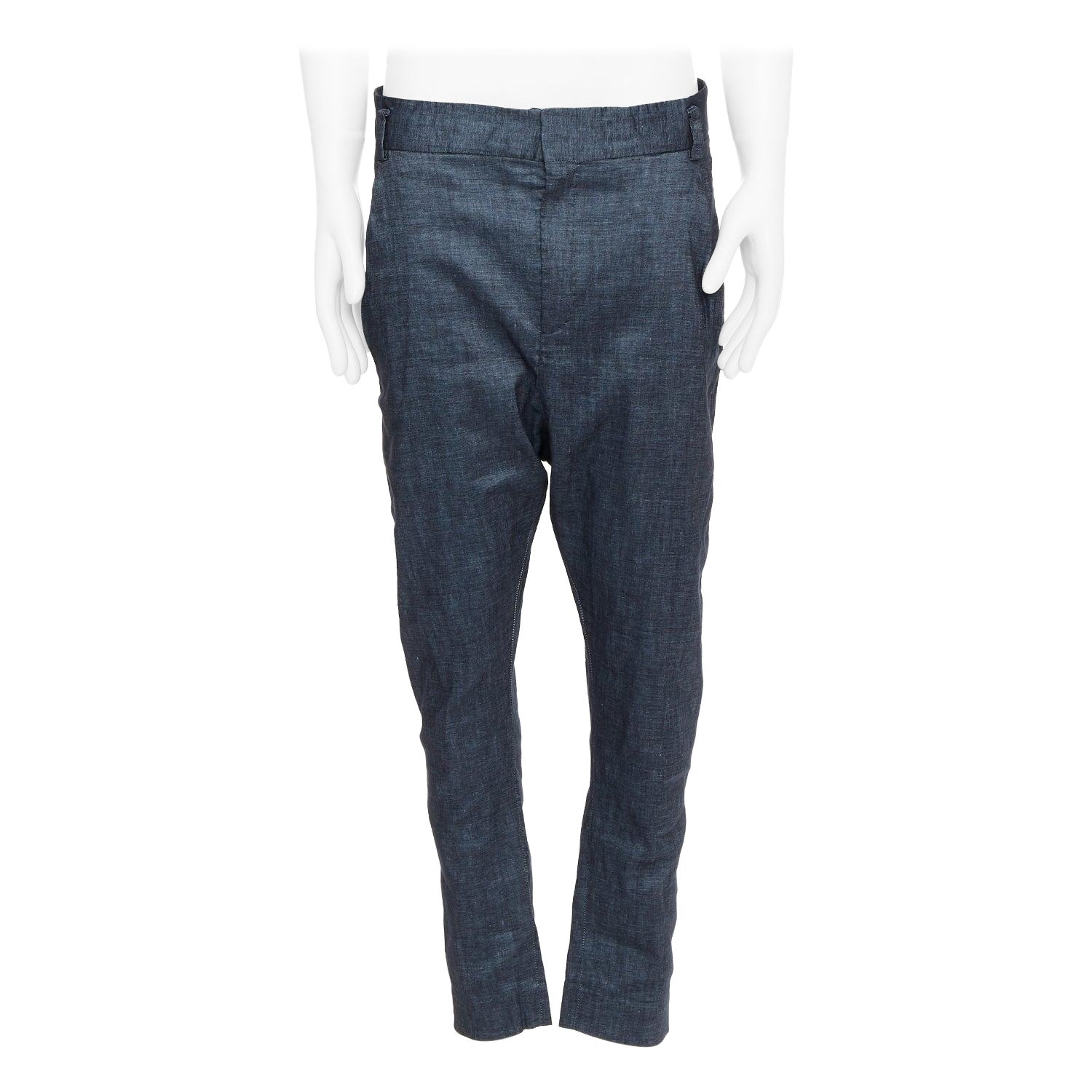 HAIDER ACKERMANN blue linen cotton low waist drop harem pants M