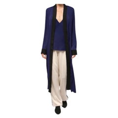 Haider Ackermann - Giacca a vestaglia lunga in rayon blu cobalto con finiture in seta nera FR 34 XS