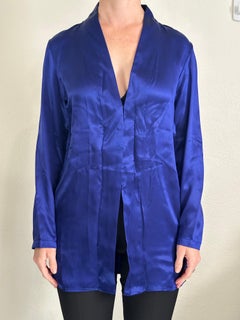 Haider Ackermann Cobalt Blue Shawl Collar Silk Blouse FR 34 XS Pyjama Tunic SS19