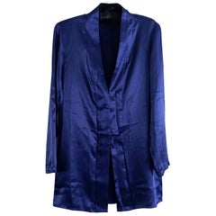 Haider Ackermann Cobalt Blue Shawl Collar Silk Blouse FR 34 XS Pyjama Tunic SS19