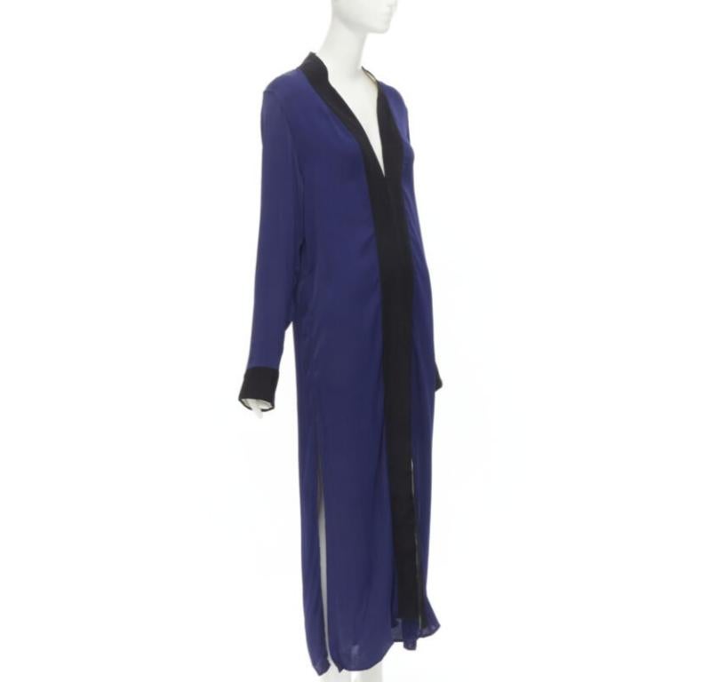 Purple HAIDER ACKERMANN dark blue rayon black silk trimmed long robe jacket FR36 S For Sale