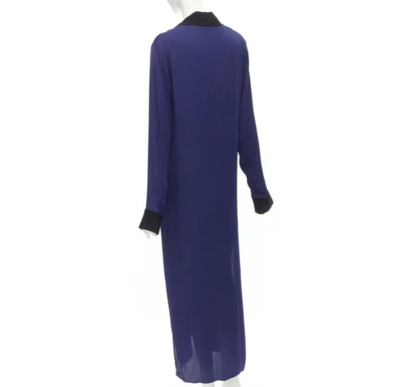 HAIDER ACKERMANN dark blue rayon black silk trimmed long robe jacket FR36 S For Sale 1