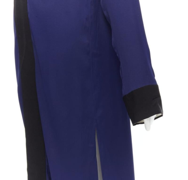 HAIDER ACKERMANN dark blue rayon black silk trimmed long robe jacket FR36 S For Sale 2