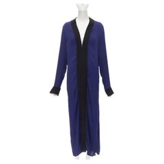 HAIDER ACKERMANN dark blue rayon black silk trimmed long robe jacket FR36 S