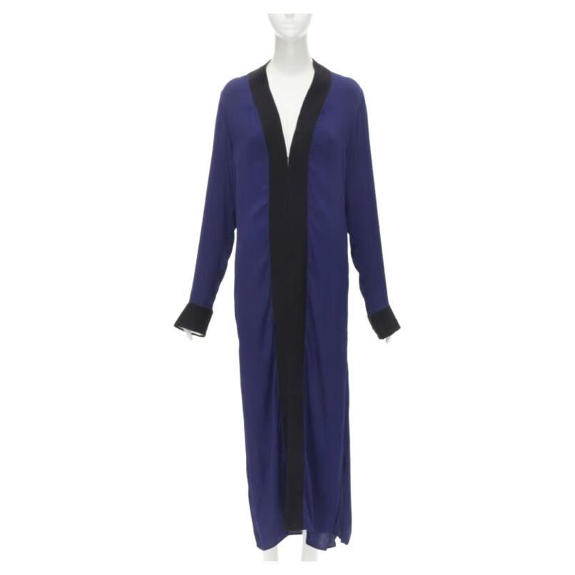 HAIDER ACKERMANN dark blue rayon black silk trimmed long robe jacket FR36 S For Sale