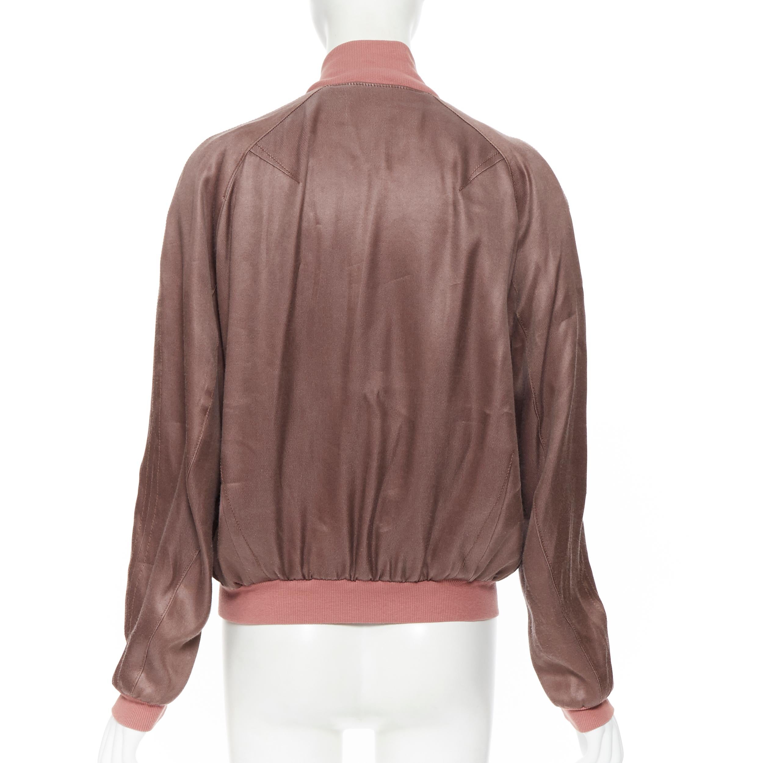 Brown HAIDER ACKERMANN dusty pink rayon silk blend zip up bomber jacket FR34 XS